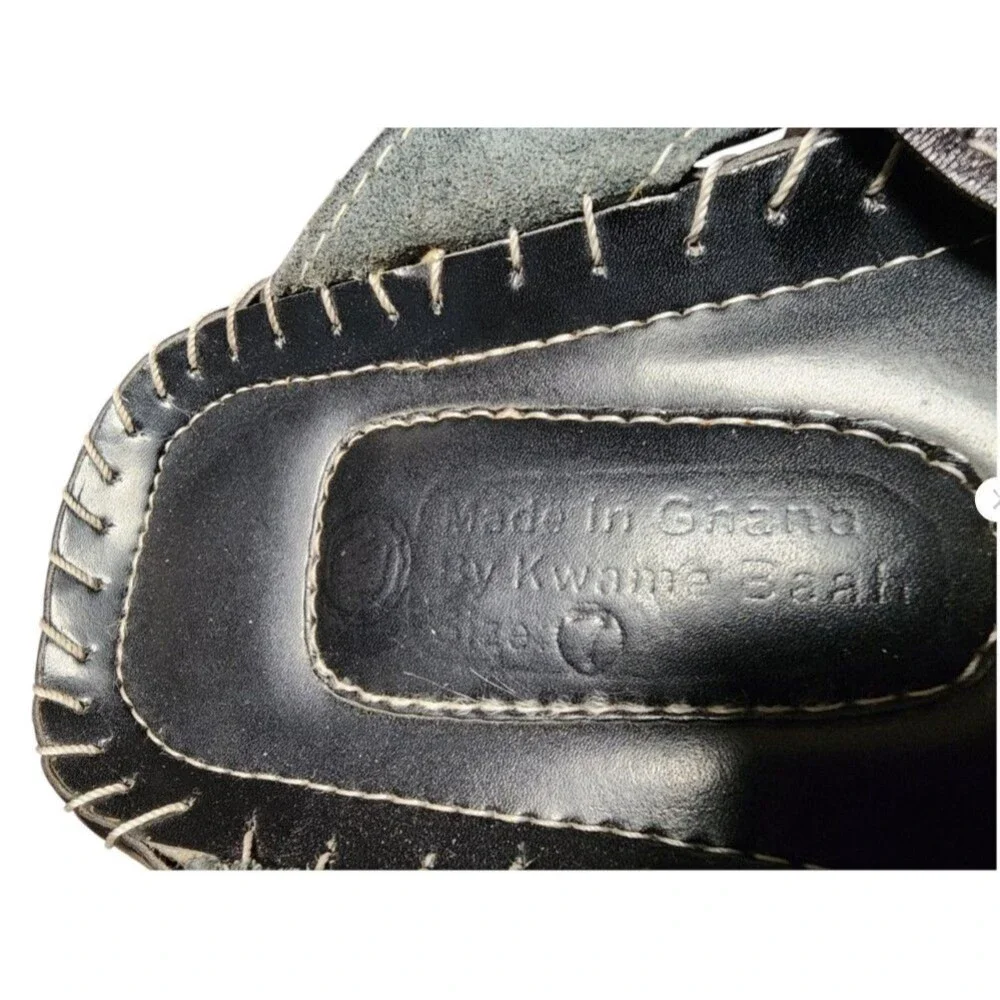African Hand Made Sandals Mens 7 US 9 Made in Ghana by Kwame Baali Black Leather